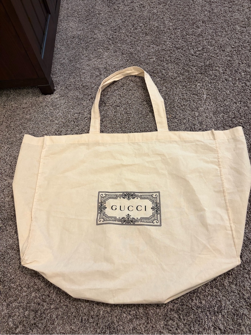 Gucci Cream Canvas Tote with Black Logo Frame